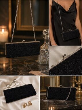 La Regale - Black Beaded Chain Clutch